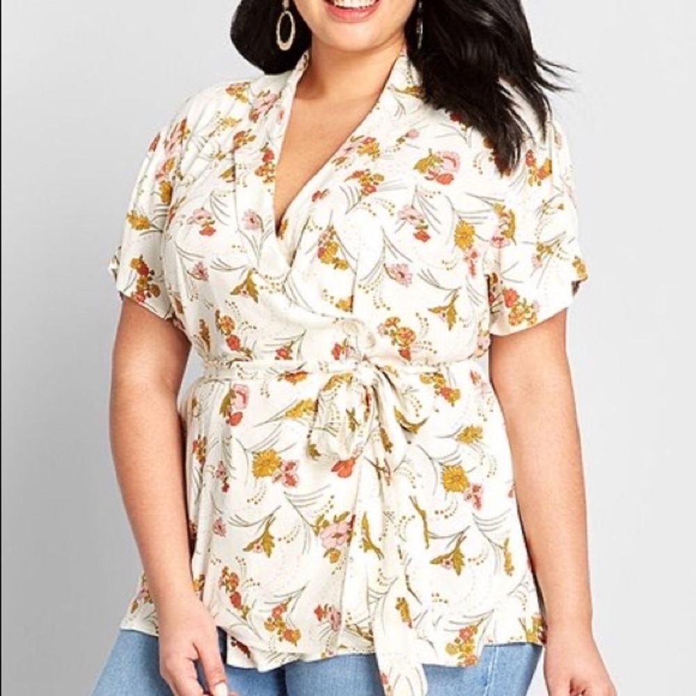 ModCloth wrap top v-neck tie waist 2X